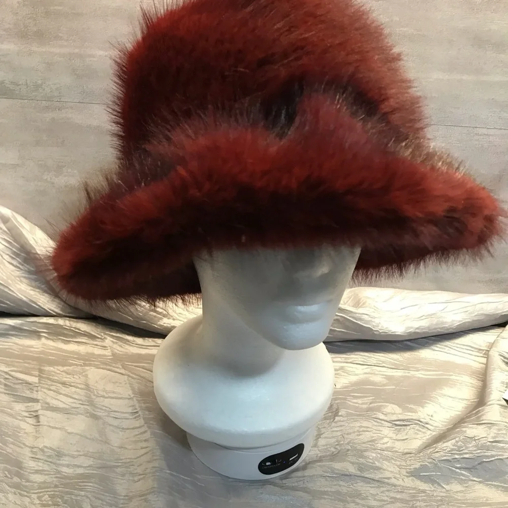 Elegant Red (wine) Faux Fur Women's Hat - Picture 2 of 5